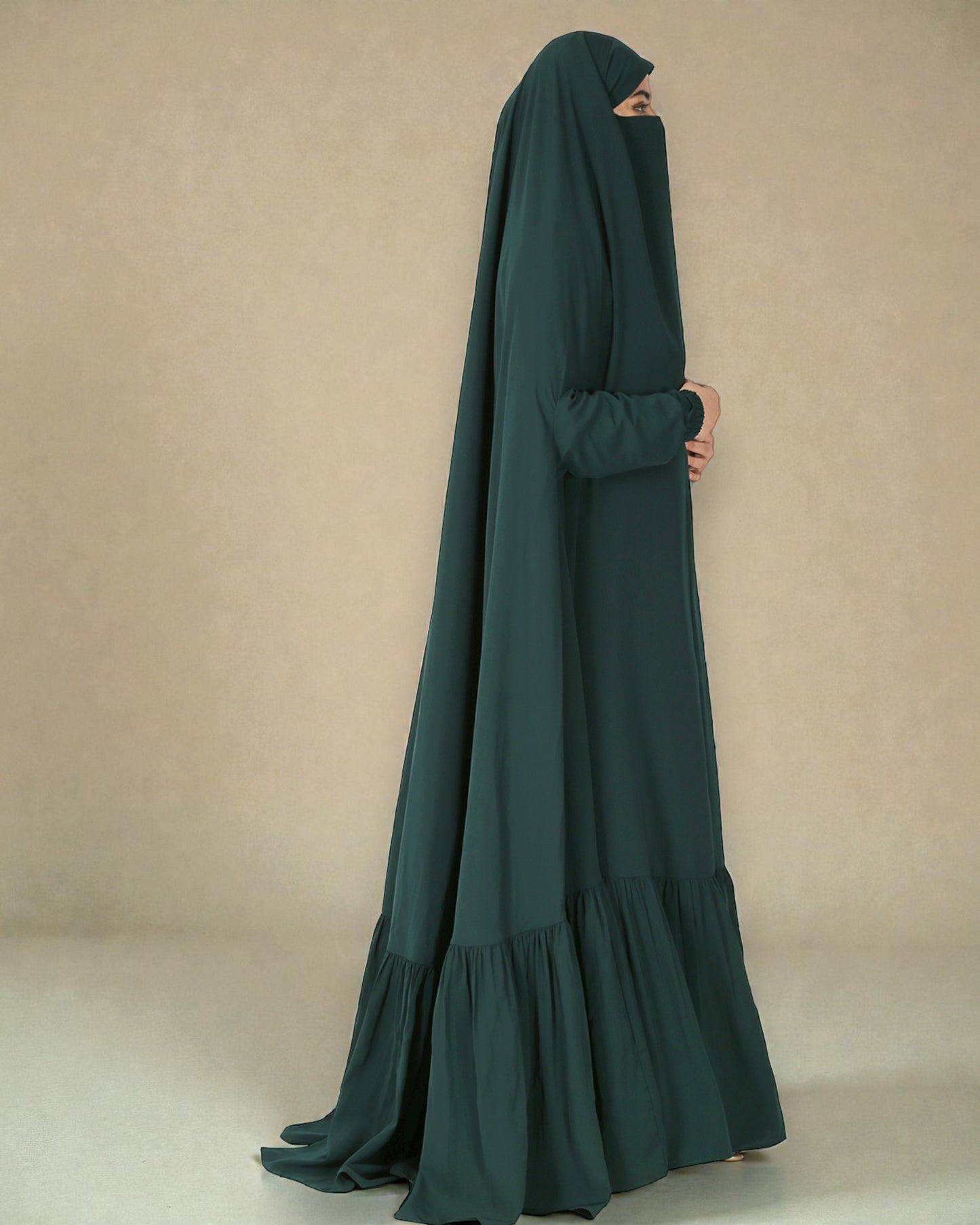 One Piece Jilbab With Adjustable Nose Piece and Frilly Bottom-Very Loose Fit