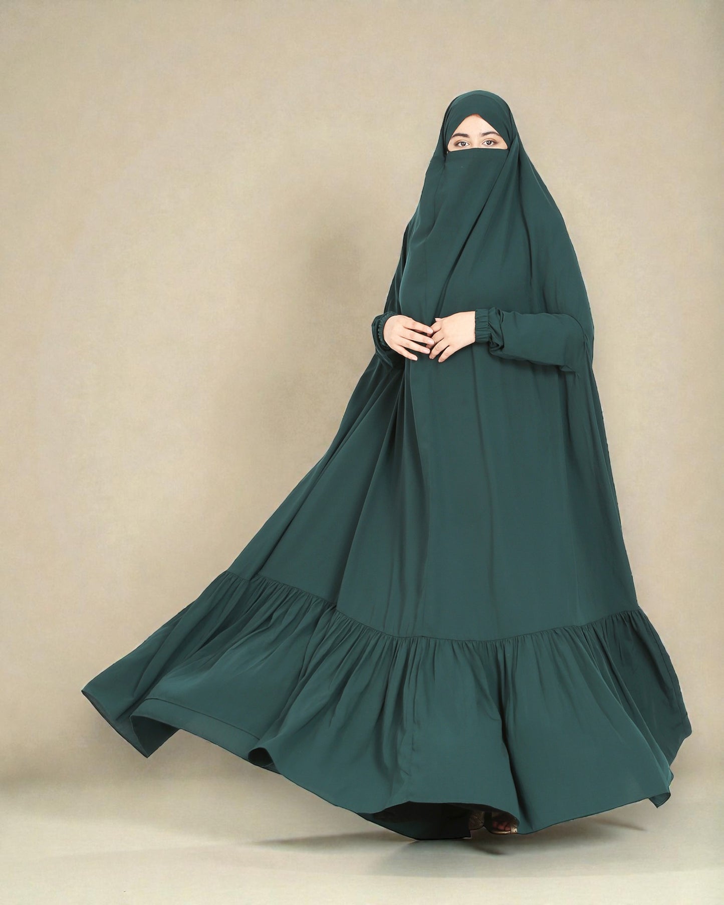 One Piece Jilbab With Adjustable Nose Piece and Frilly Bottom-Very Loose Fit