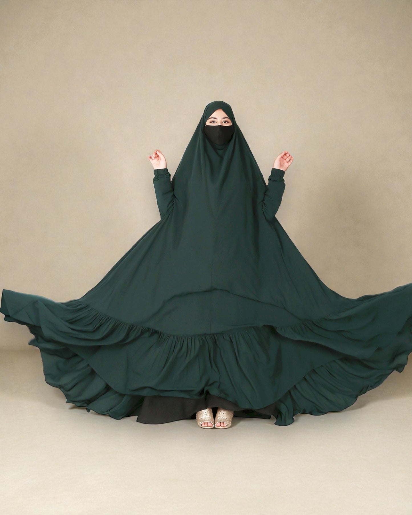 One Piece Jilbab With Adjustable Nose Piece and Frilly Bottom-Very Loose Fit