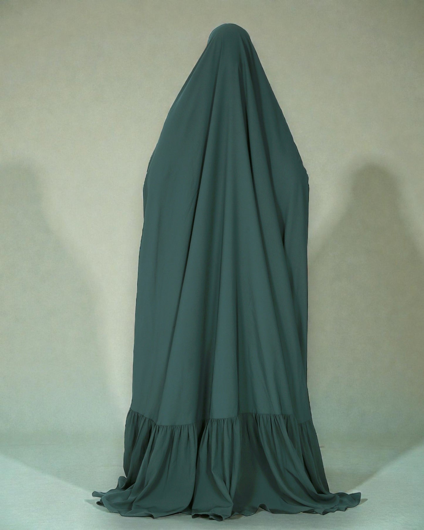 One Piece Jilbab With Adjustable Nose Piece and Frilly Bottom-Very Loose Fit