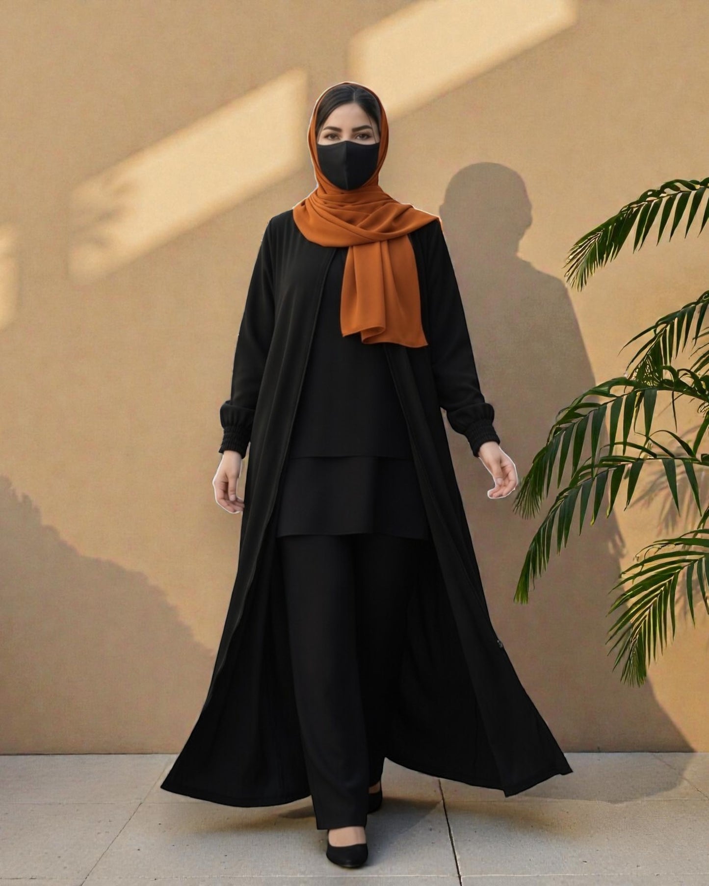 Black Abaya With Hijab – Front Open Zipper Style