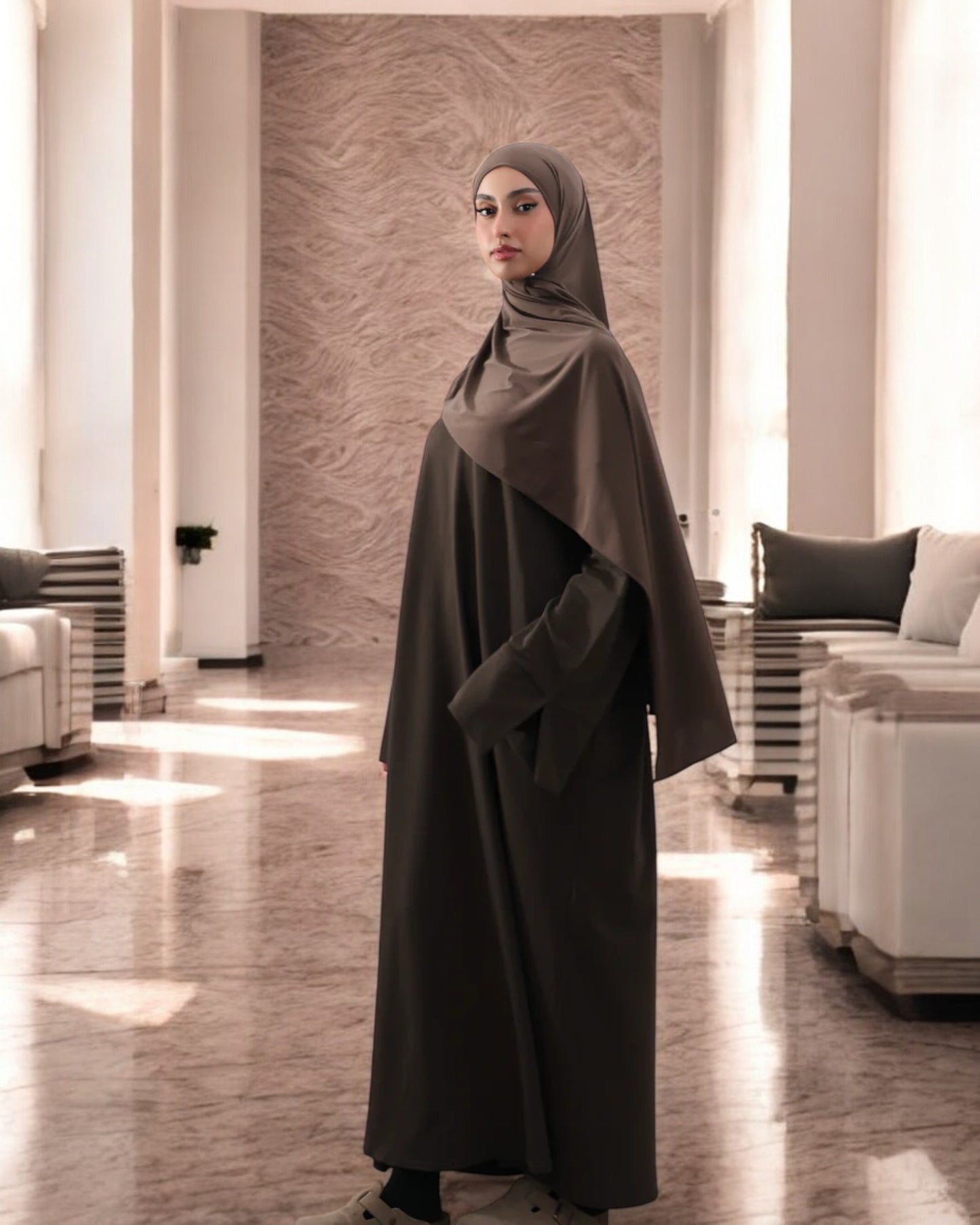 Simple A-Line Abaya with Flared Sleeves in Premium CEY Crush Fabric