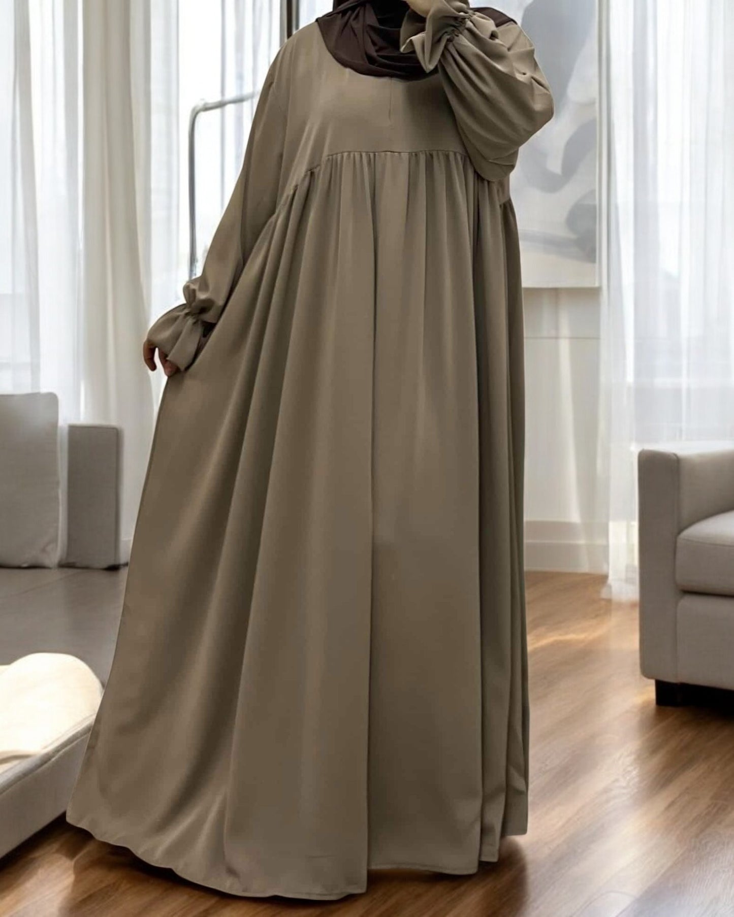 Loose Fit Firdaus Fabric Abaya with Bell Sleeves