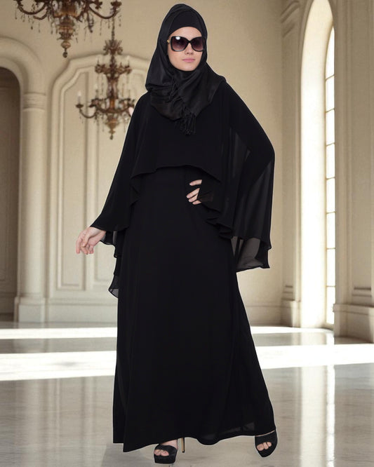 A Line Abaya With Attached Georgette Cape For Full Coverage.