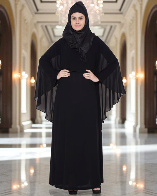 A Line Abaya With Attached Georgette Cape For Full Coverage.