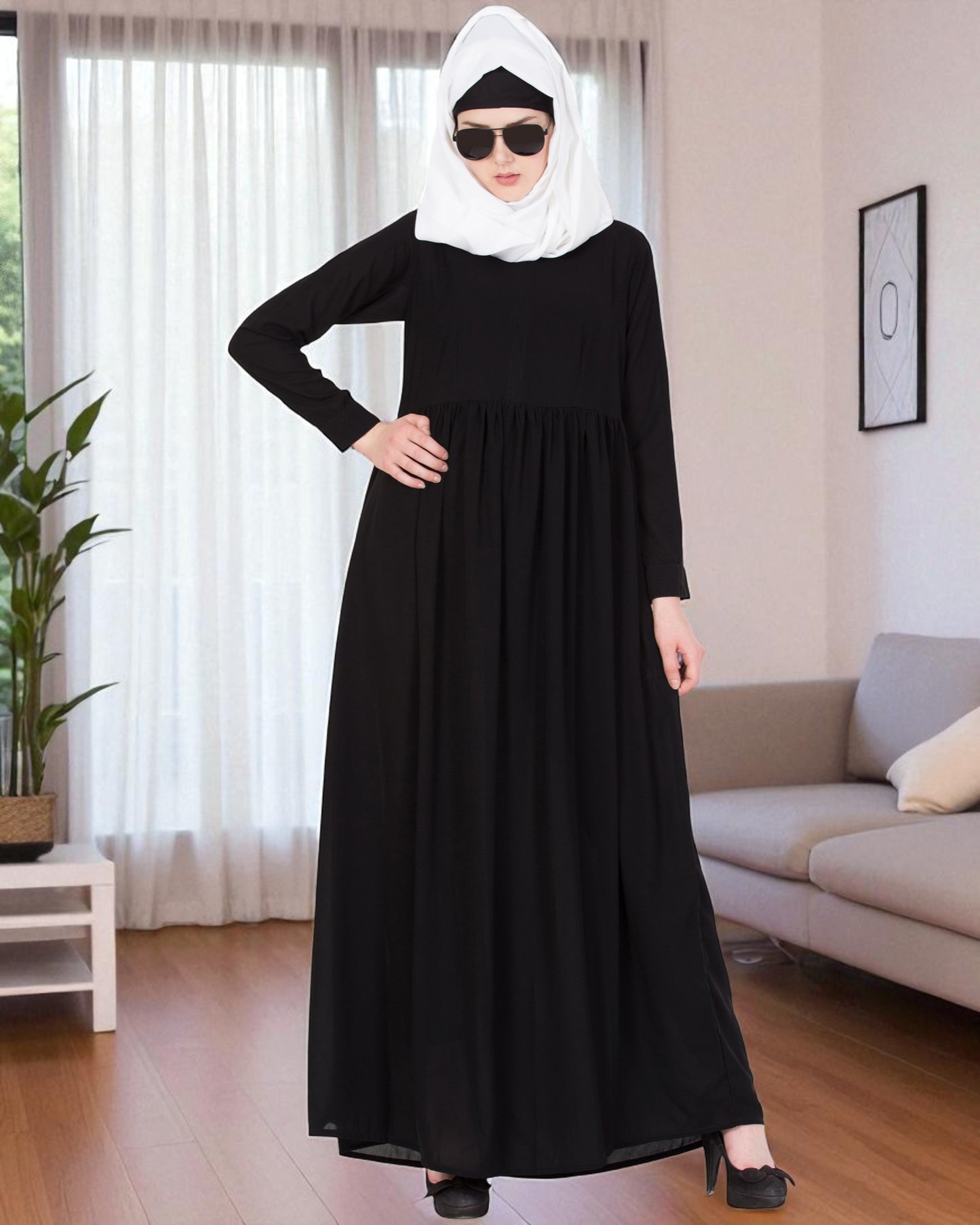 Simple Abaya With Gather On Waistline