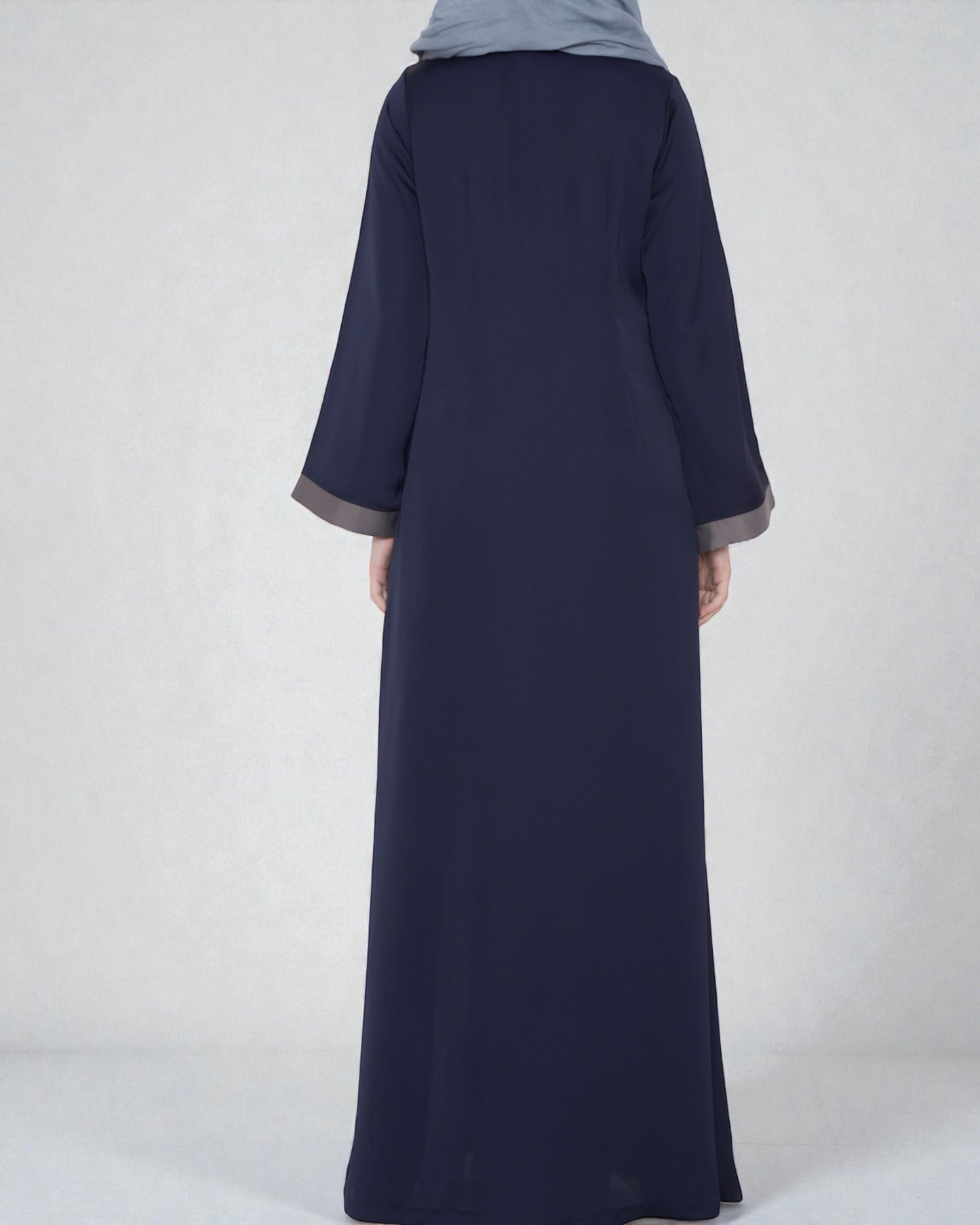 Front Open Abaya With Contrast Panels In Nida Satin Fabric