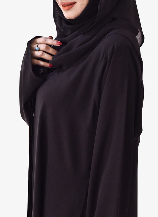 Elegant Front Open Abaya with Wide Sleeves - Matching Hijab - Convenient Side Pockets - Luxurious Firdaus Fabric
