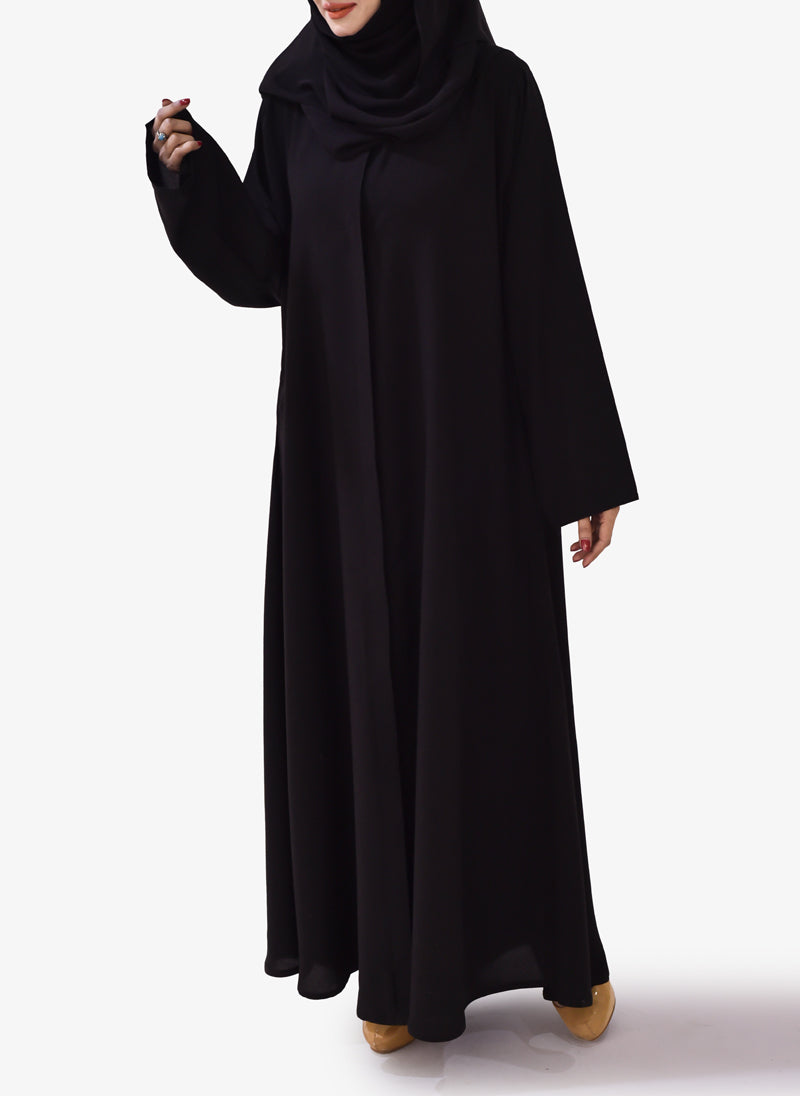 Elegant Front Open Abaya with Wide Sleeves - Matching Hijab - Convenient Side Pockets - Luxurious Firdaus Fabric