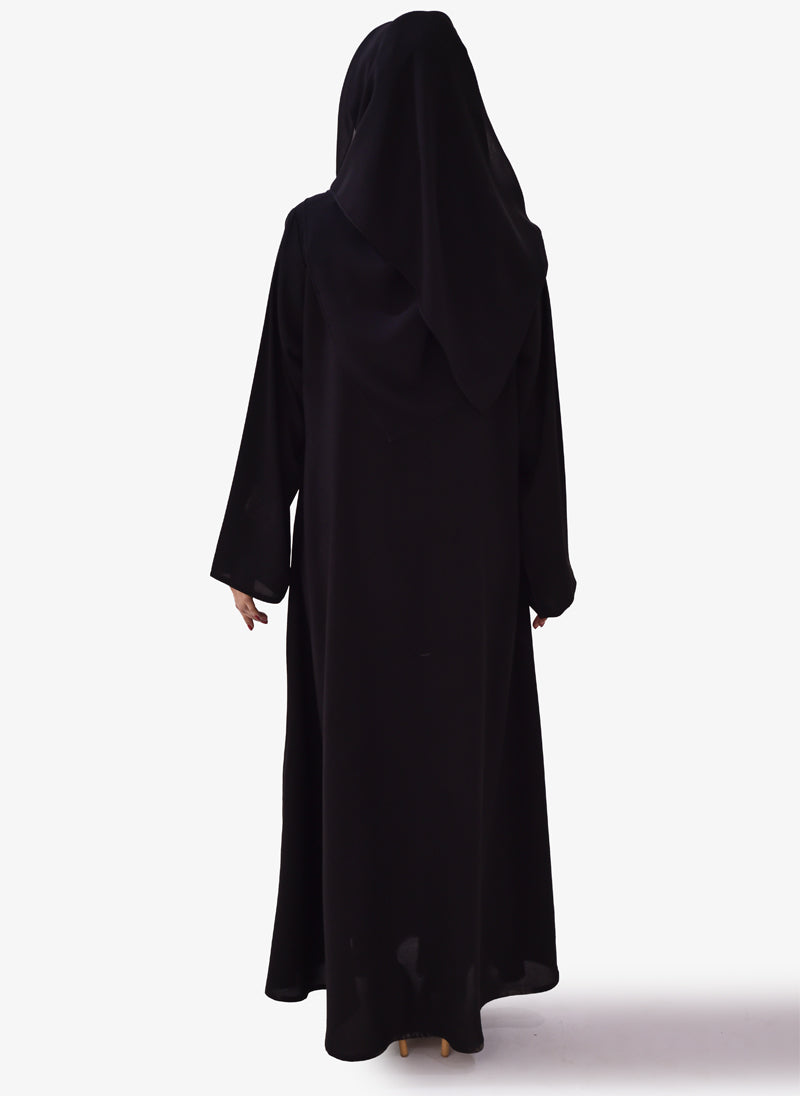 Elegant Front Open Abaya with Wide Sleeves - Matching Hijab - Convenient Side Pockets - Luxurious Firdaus Fabric