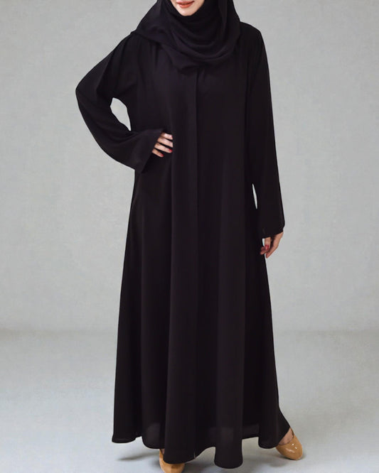 Elegant Front Open Abaya with Wide Sleeves - Matching Hijab - Convenient Side Pockets - Luxurious Firdaus Fabric
