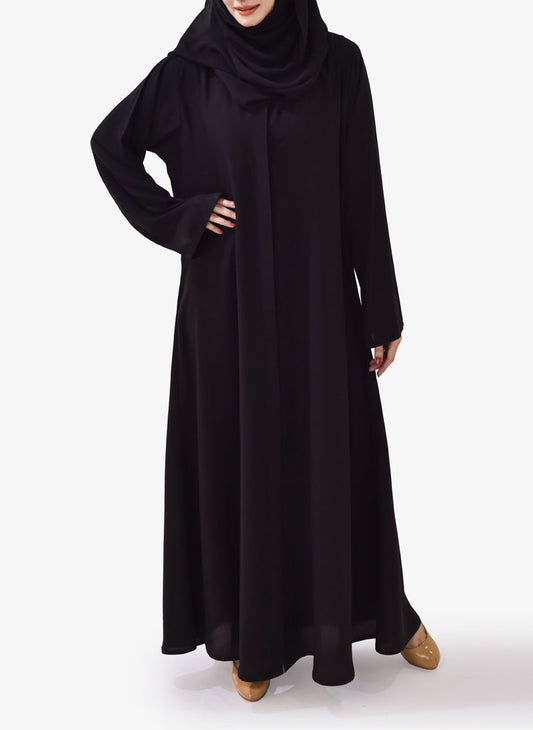 Elegant Front Open Abaya with Wide Sleeves - Matching Hijab - Convenient Side Pockets - Luxurious Firdaus Fabric