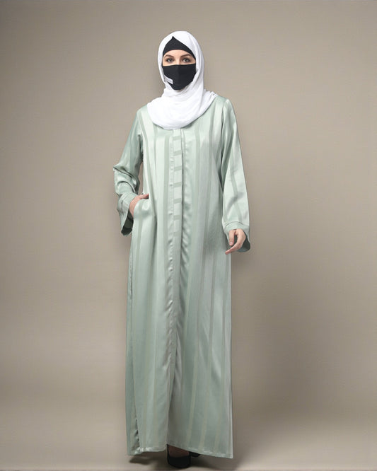 Front Open Abaya in Zoom Pro Fabric – Textured Elegance with Self Stripes