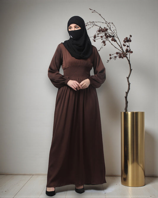 Inner For Abaya in Tiktok Fabric with Smocked Waist & Sleeves To be Worn With A Proper Abaya