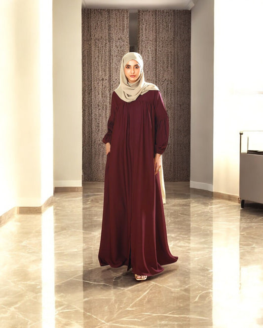 Front Open Firdaus Fabric Abaya with Designer Sleeves