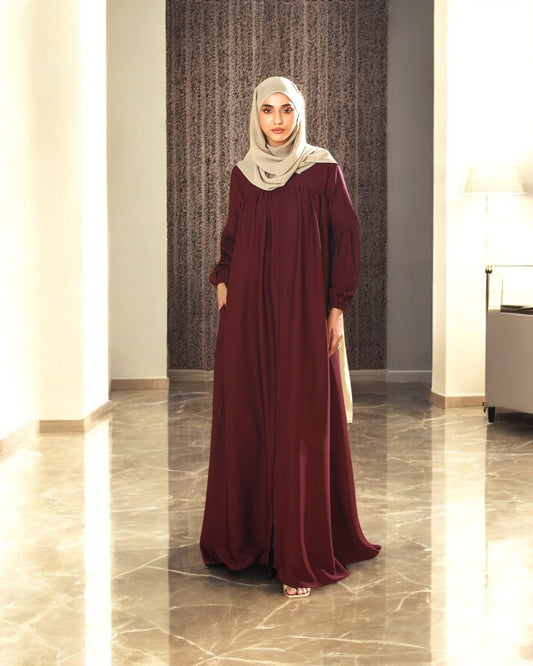 Front Open Firdaus Fabric Abaya with Designer Sleeves