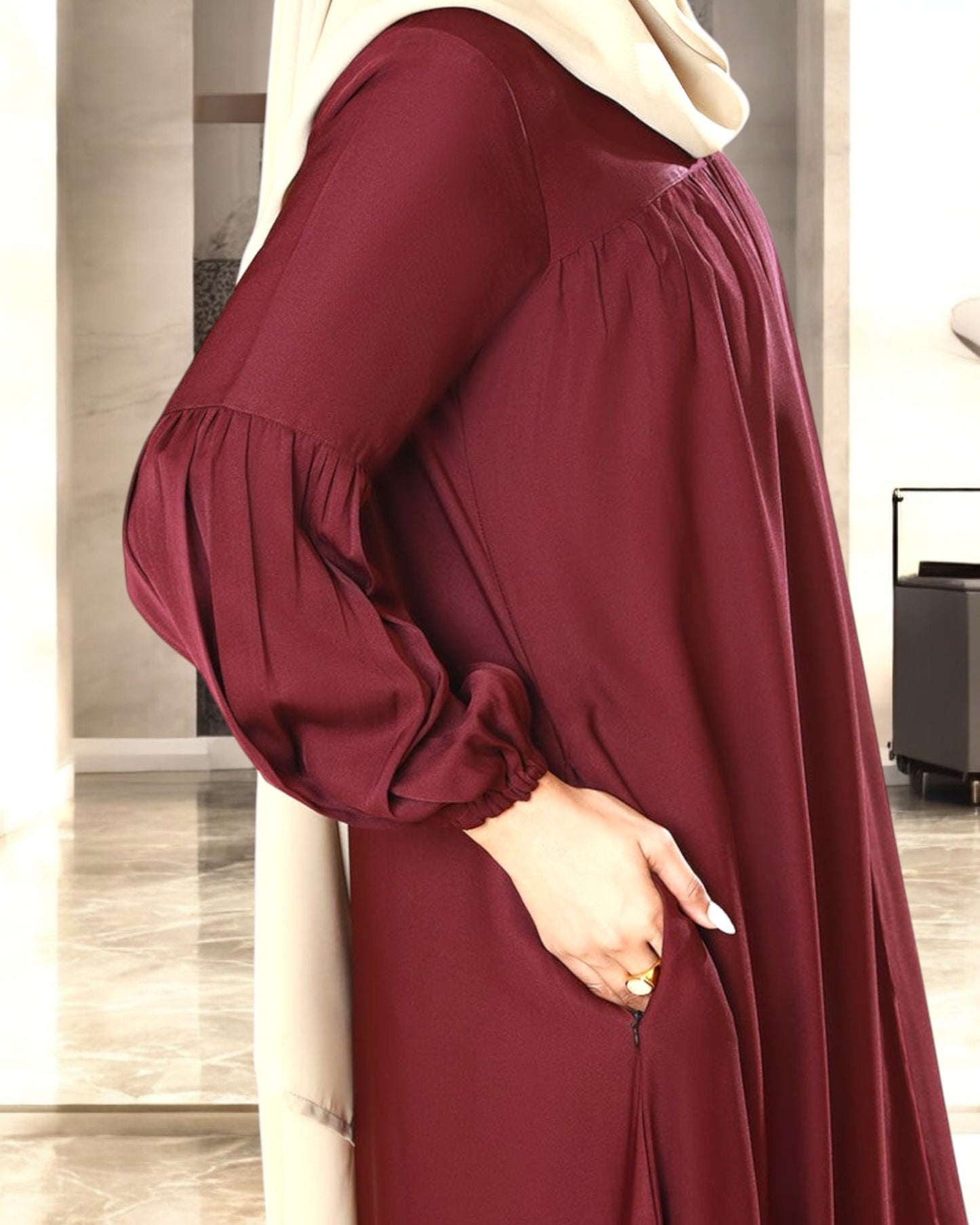 Front Open Firdaus Fabric Abaya with Designer Sleeves
