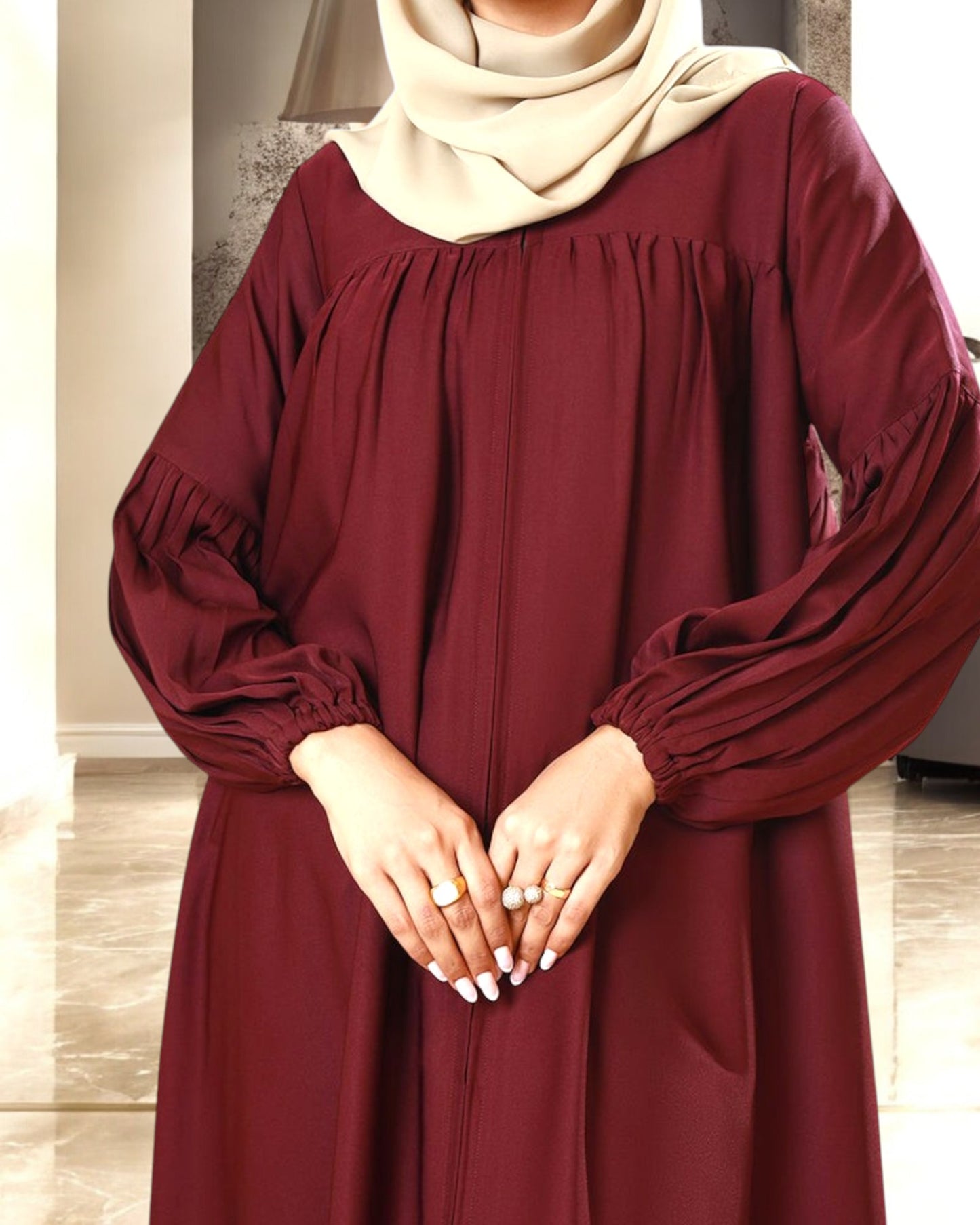 Front Open Firdaus Fabric Abaya with Designer Sleeves