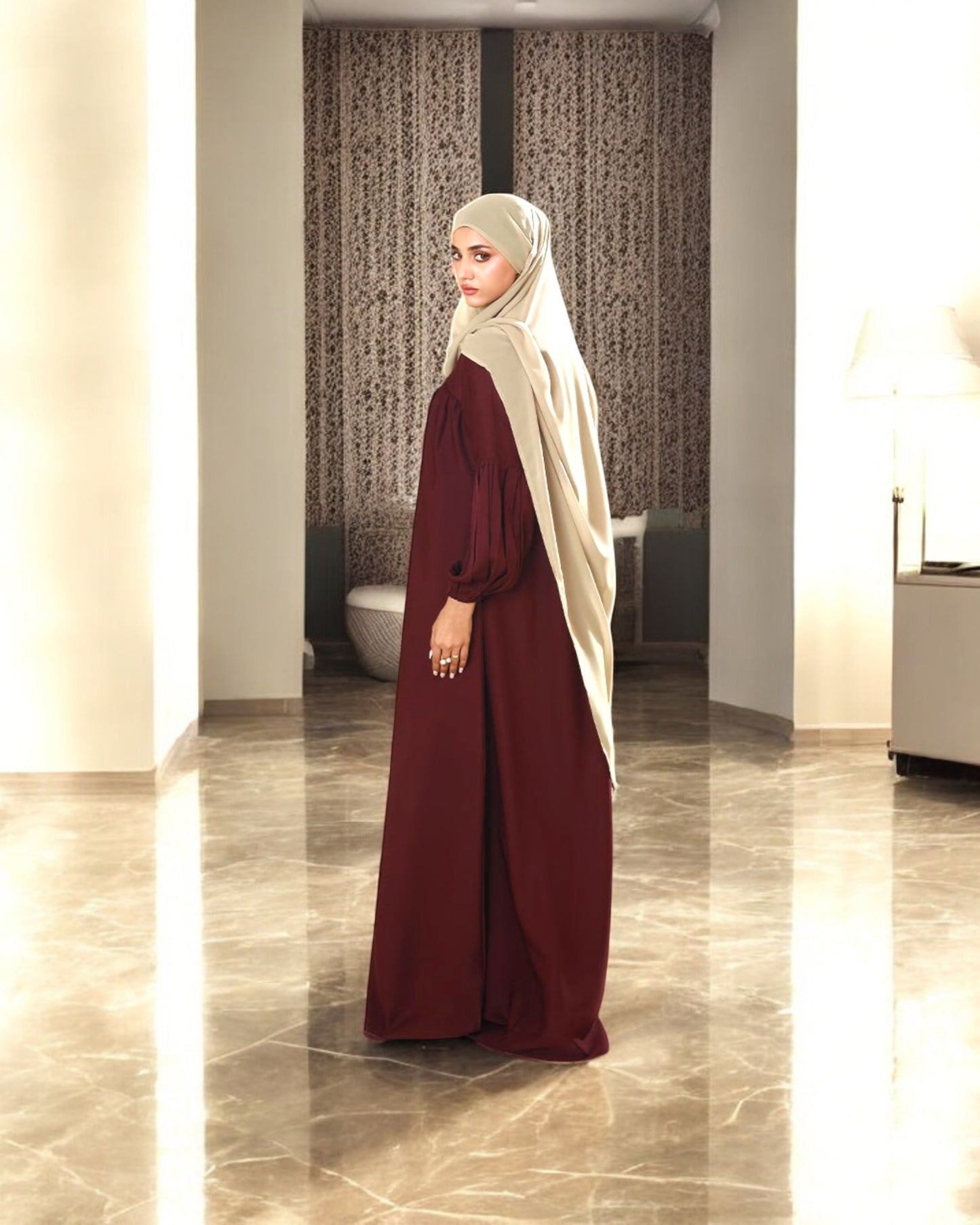Front Open Firdaus Fabric Abaya with Designer Sleeves