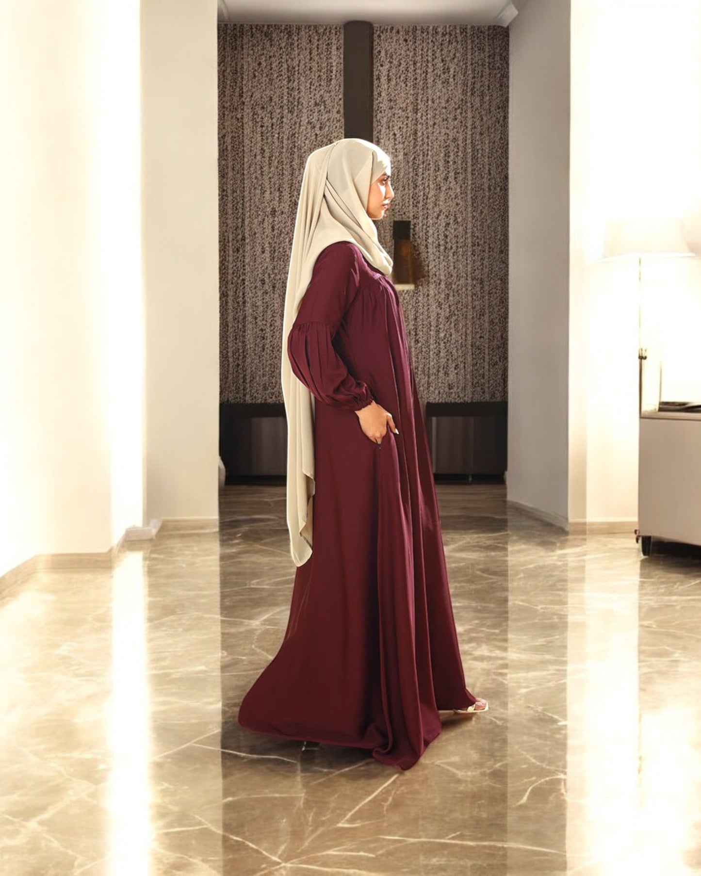 Front Open Firdaus Fabric Abaya with Designer Sleeves