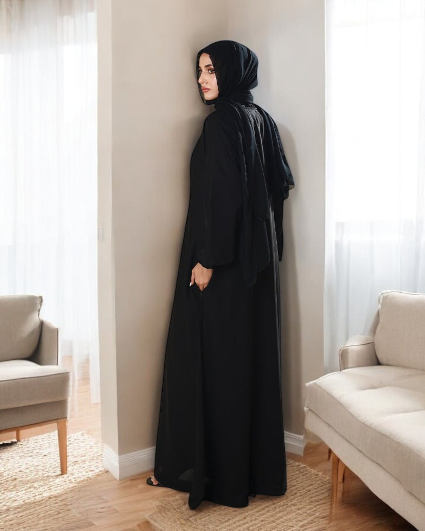 A-Line Firdaus Fabric Abaya with Loop Buttons