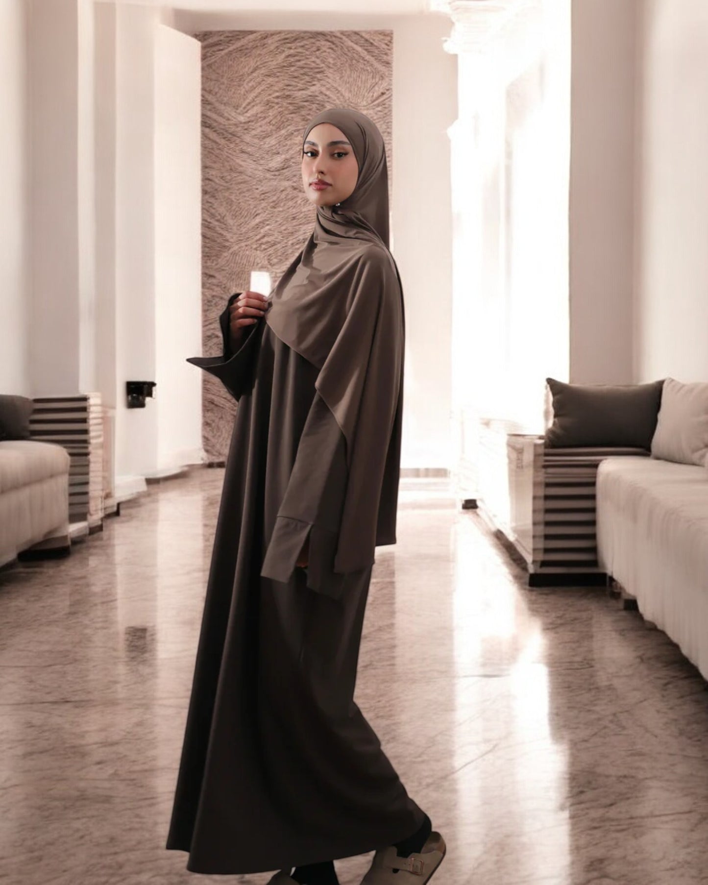 Simple A-Line Abaya with Flared Sleeves in Premium CEY Crush Fabric