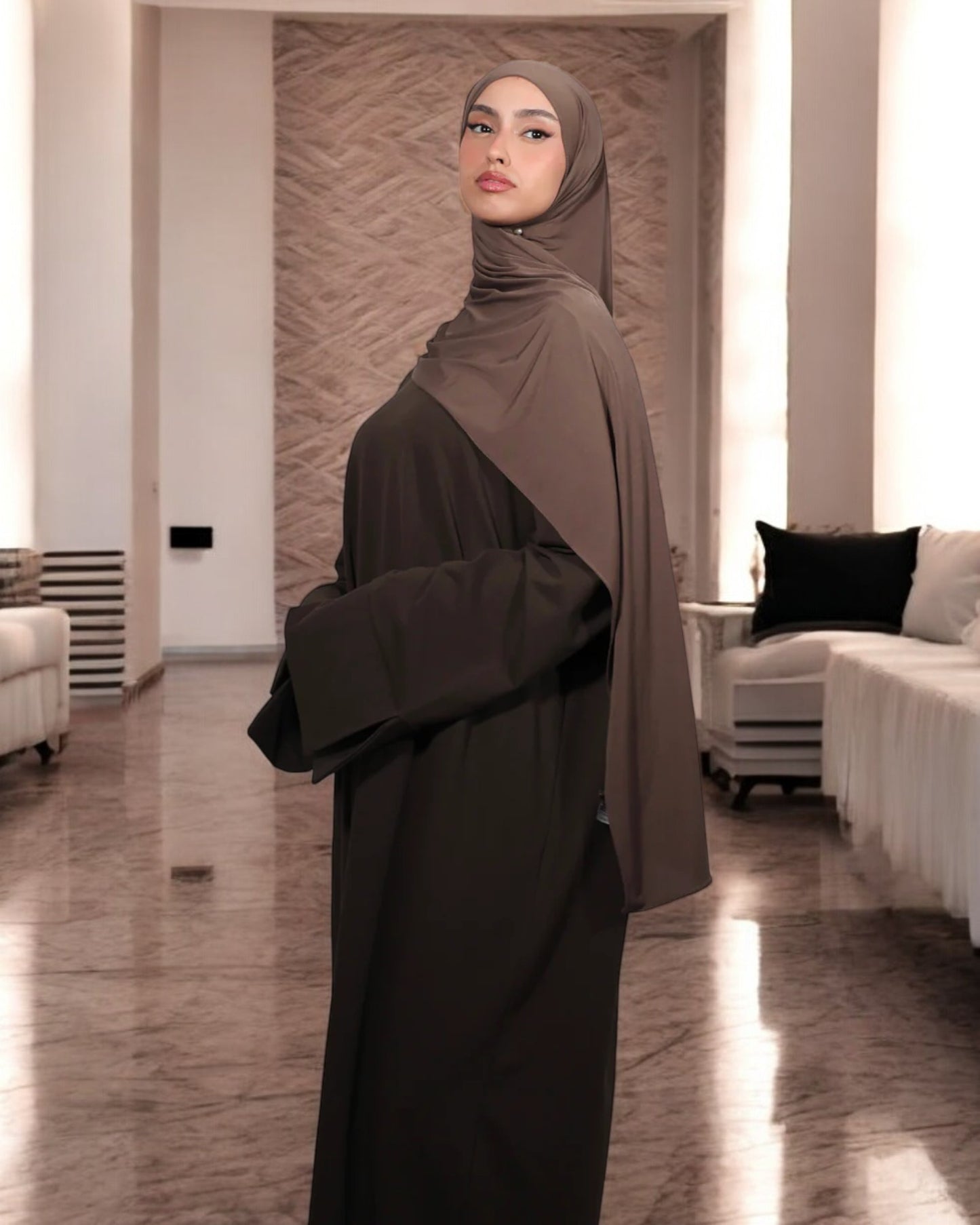 Simple A-Line Abaya with Flared Sleeves in Premium CEY Crush Fabric