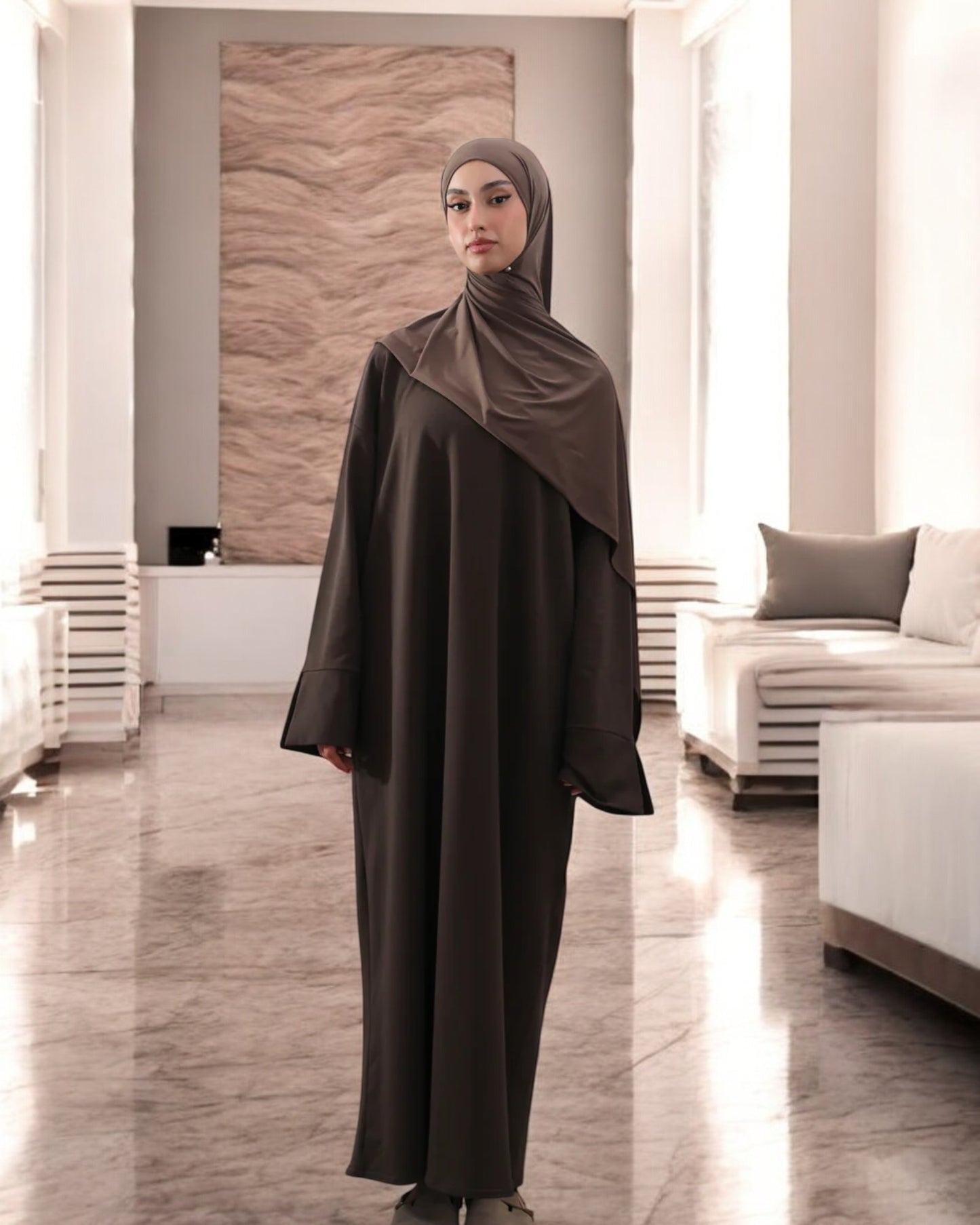 Simple A-Line Abaya with Flared Sleeves in Premium CEY Crush Fabric