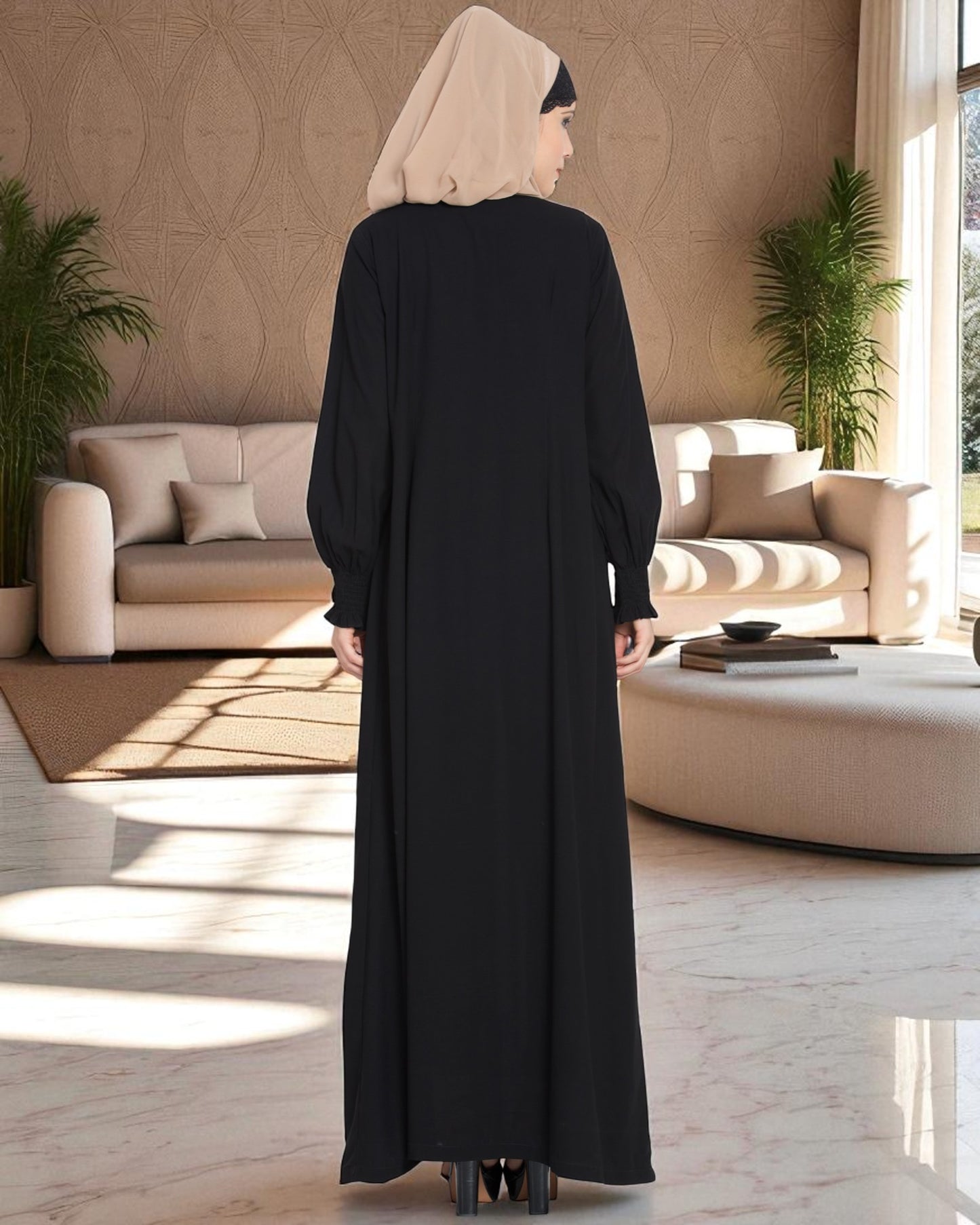 Loose From Chest| Arabian Abaya With Gather and Smocky Sleeves.