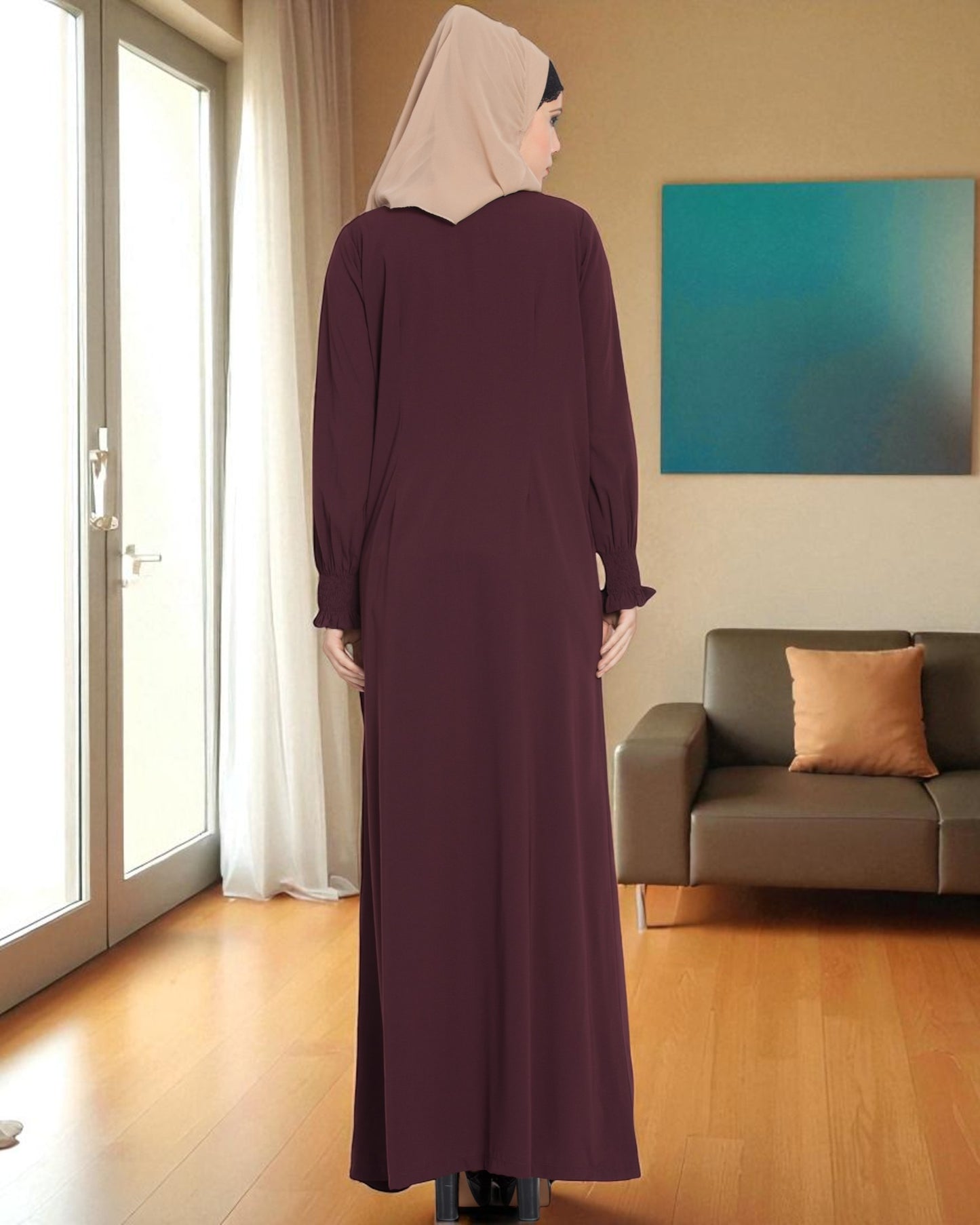 Loose From Chest| Arabian Abaya With Gather and Smocky Sleeves.
