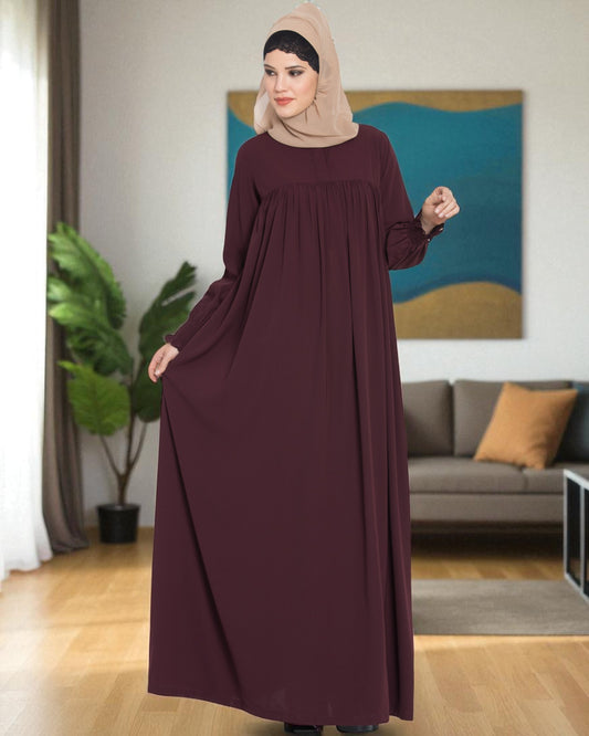 Loose From Chest| Arabian Abaya With Gather and Smocky Sleeves.