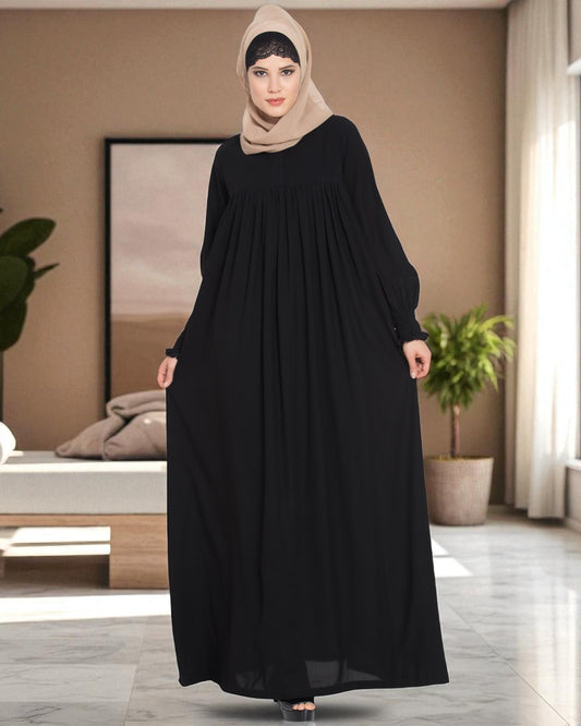 Loose From Chest| Arabian Abaya With Gather and Smocky Sleeves.