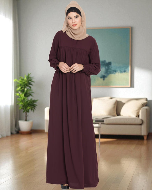 Loose From Chest| Arabian Abaya With Gather and Smocky Sleeves.