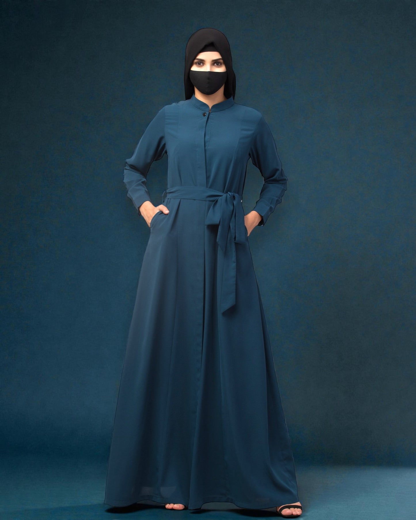 Front Open Abaya Like Dress With Matching Belt