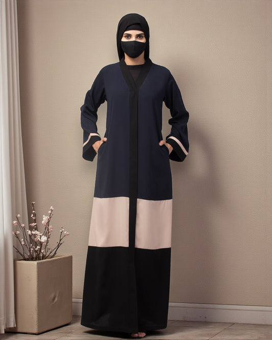 Color-Blaocked Open Abaya.