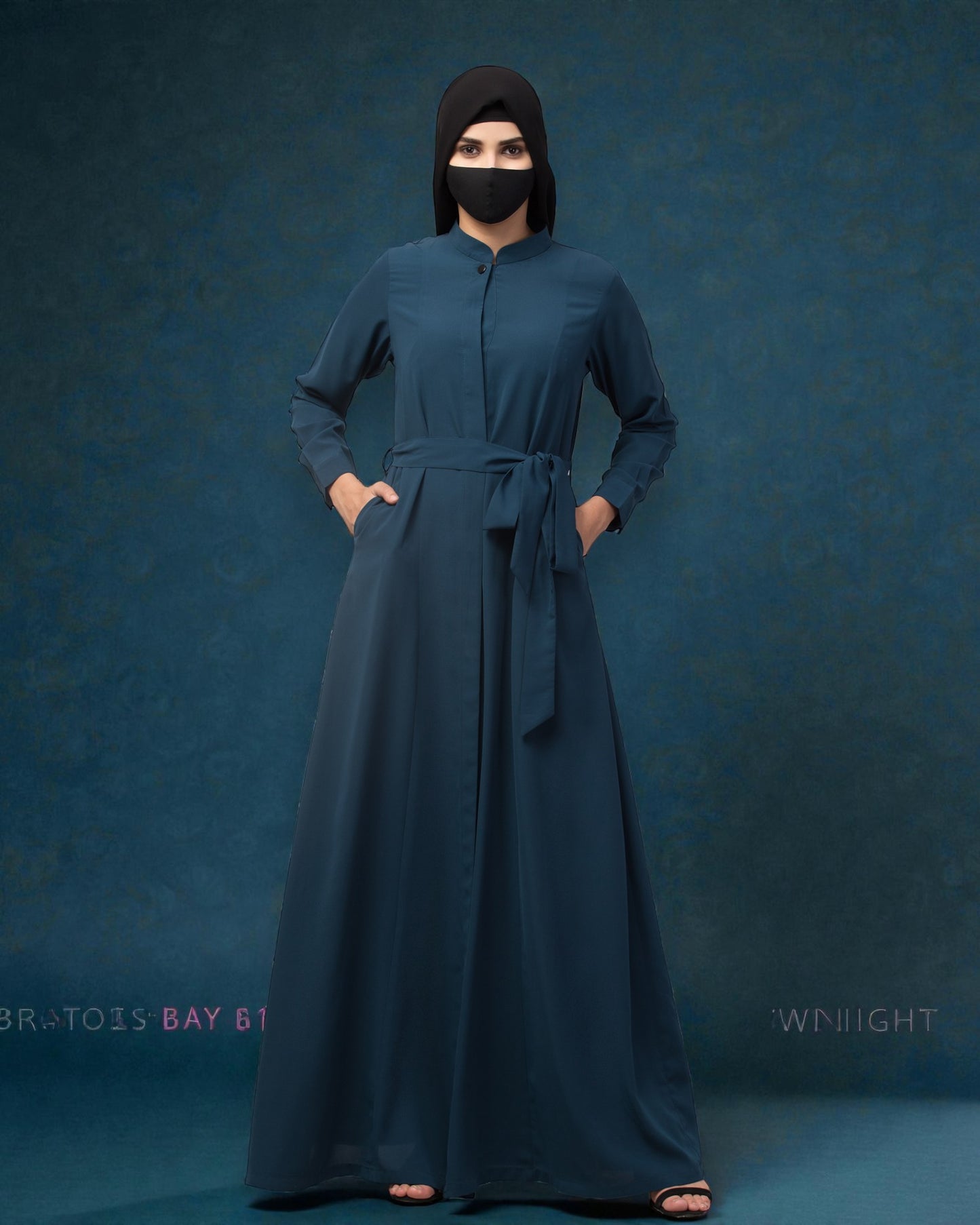 Front Open Abaya Like Dress With Matching Belt