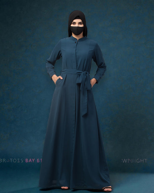 Front Open Abaya Like Dress With Matching Belt