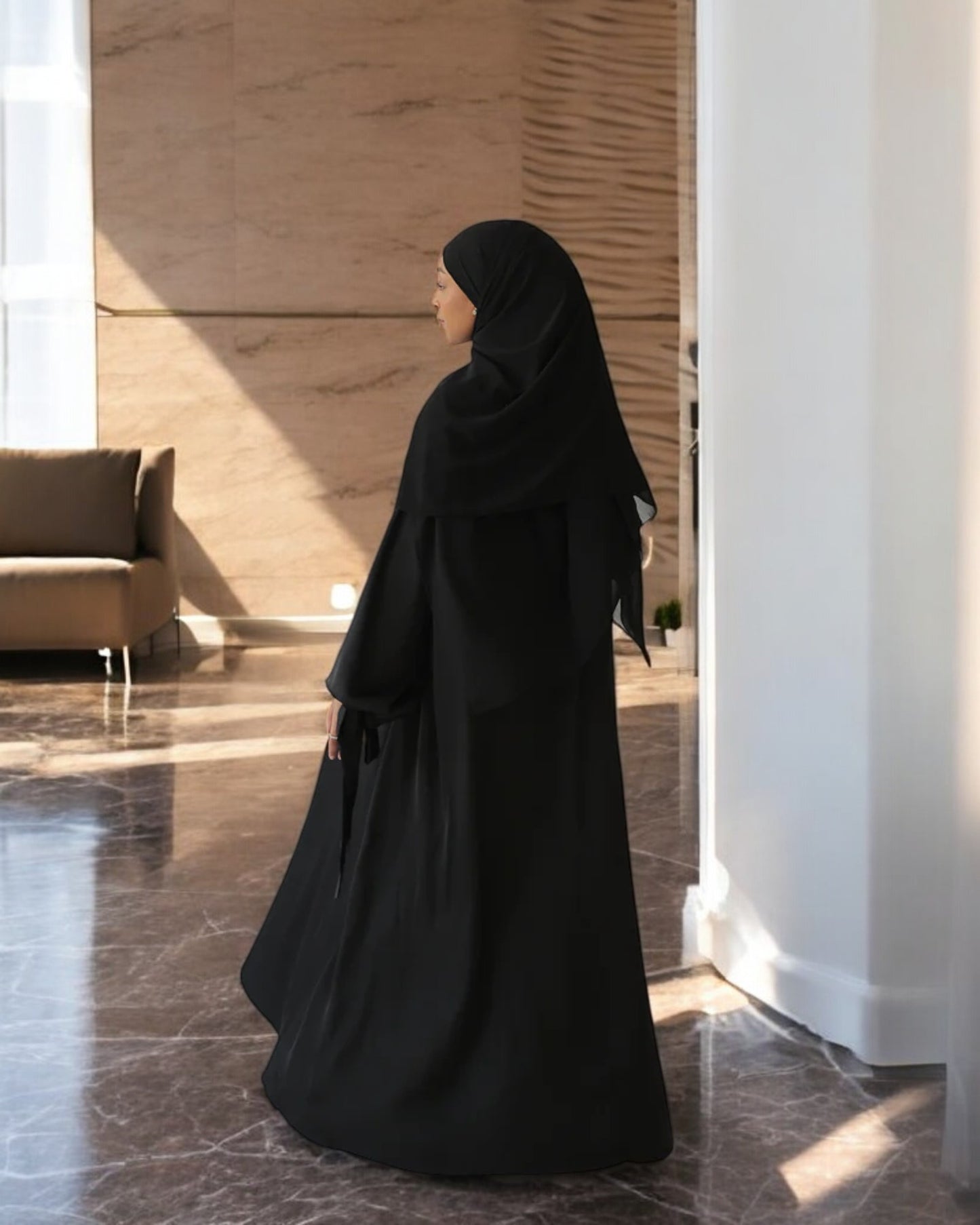 Extra Flare Nida Satin Abaya with Designer Sleeves