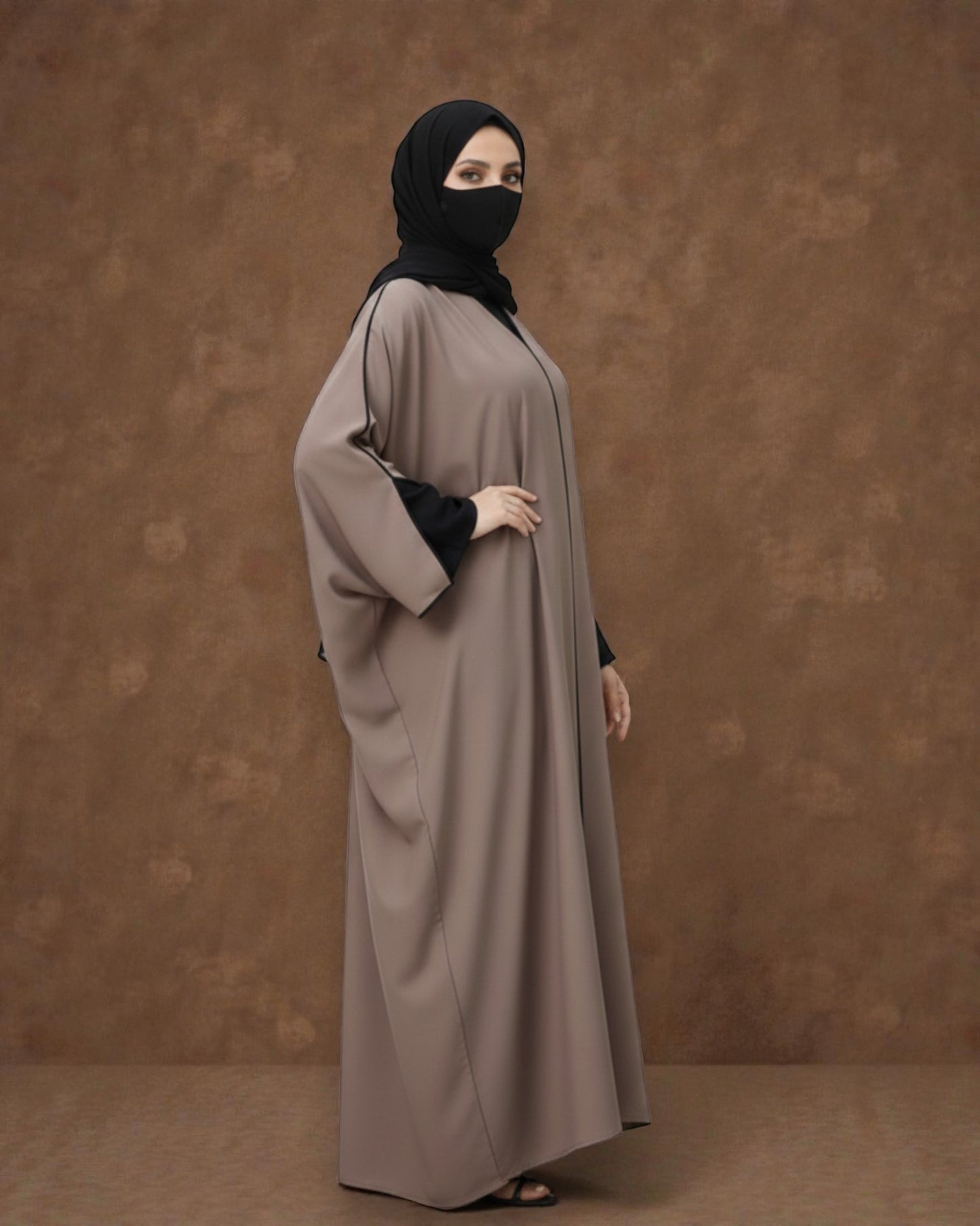 Free Size Kaftan Abaya in Premium Tiktok Fabric - Closed Abaya - Piping Design - Contrast Piping - Designer Sleeves - Complementary Hijab