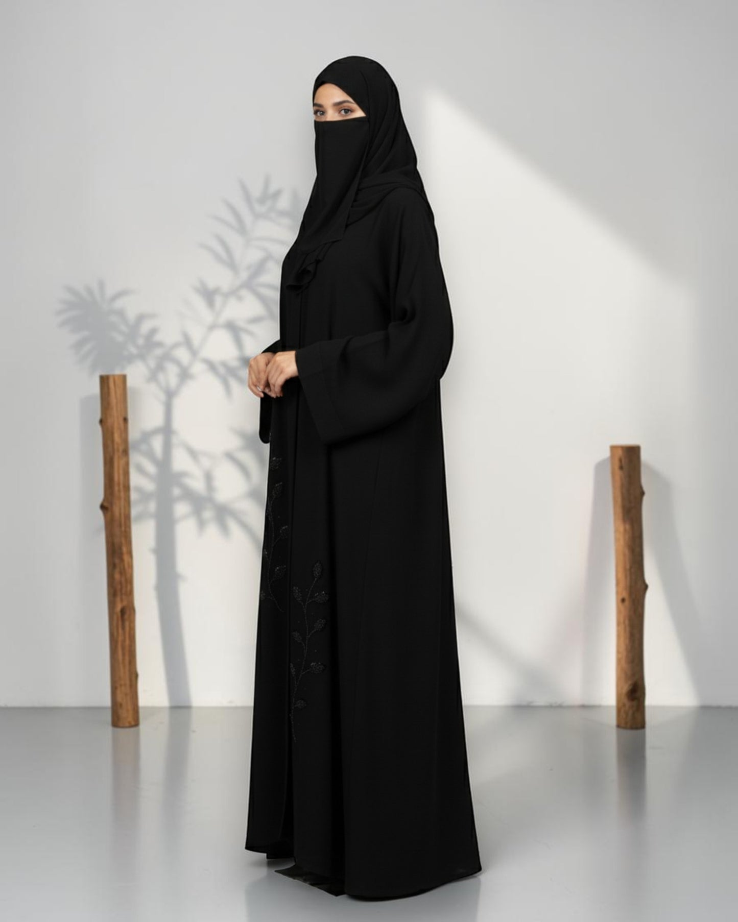 Black Handwork Abaya With Beaded Detail