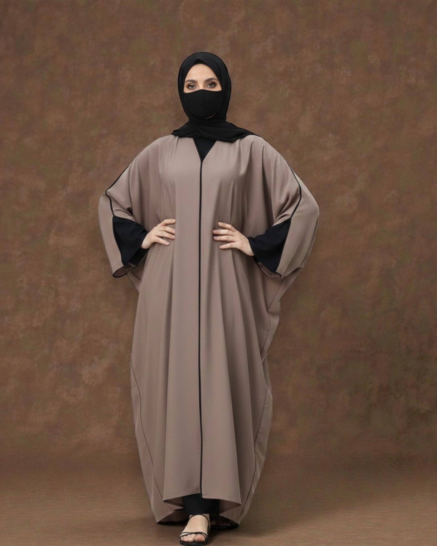 Free Size Kaftan Abaya in Premium Tiktok Fabric - Closed Abaya - Piping Design - Contrast Piping - Designer Sleeves - Complementary Hijab