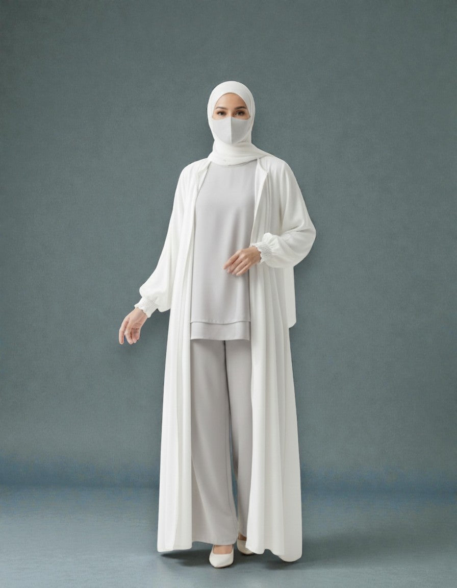 White Abaya With Hijab – Front Open Zipper Style