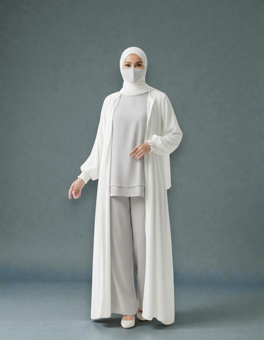 White Abaya With Hijab – Front Open Zipper Style
