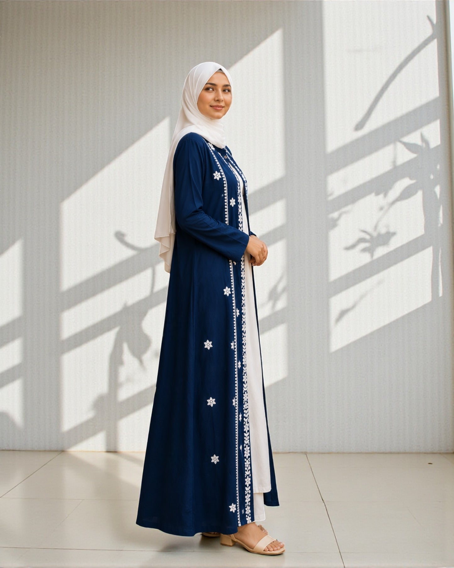 Chikankari Abaya With Front Open Design in Rayon Fabric