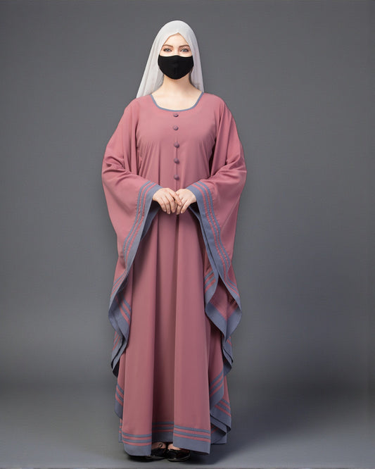 Elegant Kaftan Abaya with contrast striped borders.