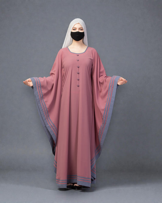 Elegant Kaftan Abaya with contrast striped borders.