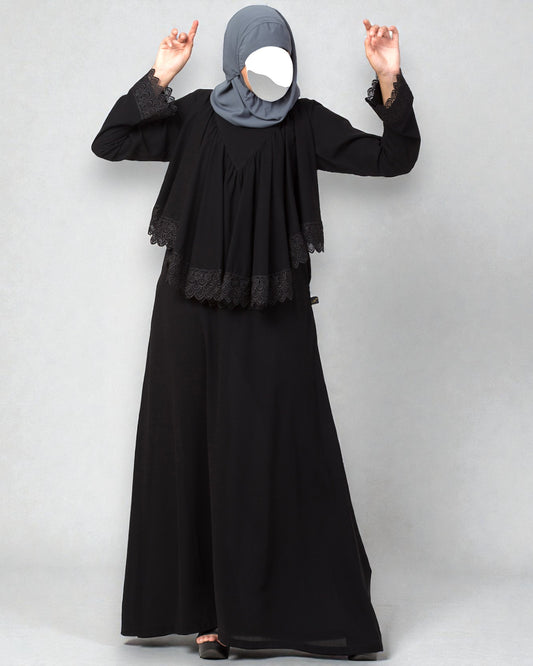 Modest Abaya Dress With Extra Layer and Lace work