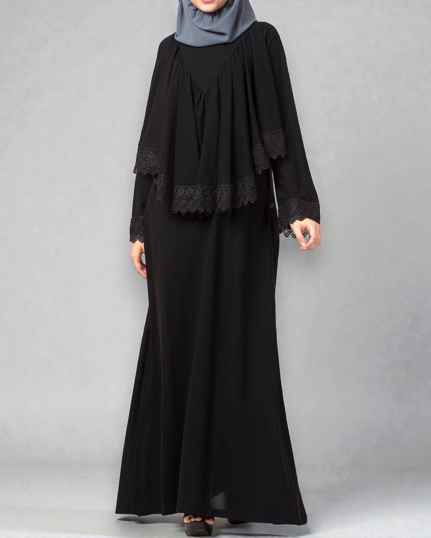 Modest Abaya Dress With Extra Layer and Lace work