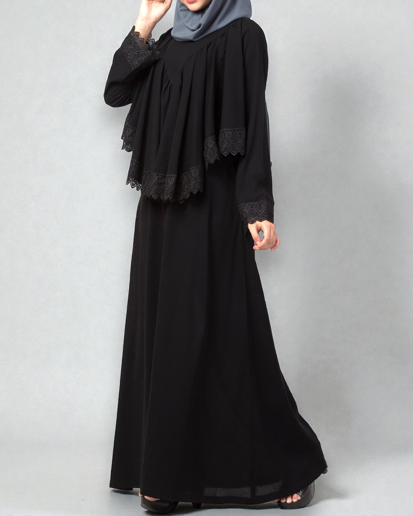 Modest Abaya Dress With Extra Layer and Lace work