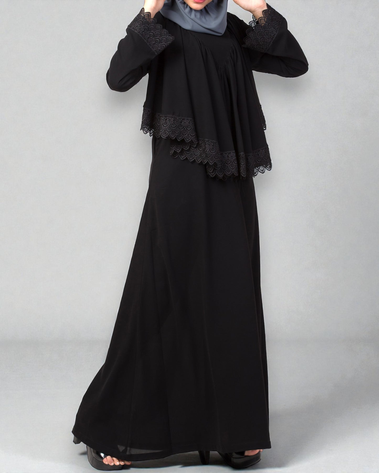 Modest Abaya Dress With Extra Layer and Lace work